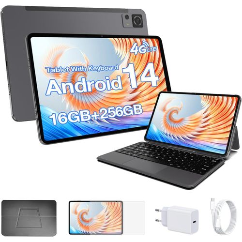 KGABERY-Tablette Avec Clavier,Tablette 4G Lte 2 En 1,16Go Ram,256Go Rom,Android 14 Phablet 12 Pouces,Gsm Dbloqu,cran Fhd 2K,Octa Core,Tablette De Jeu/Professionnelle,Charge Rapide 8000Mah/20W