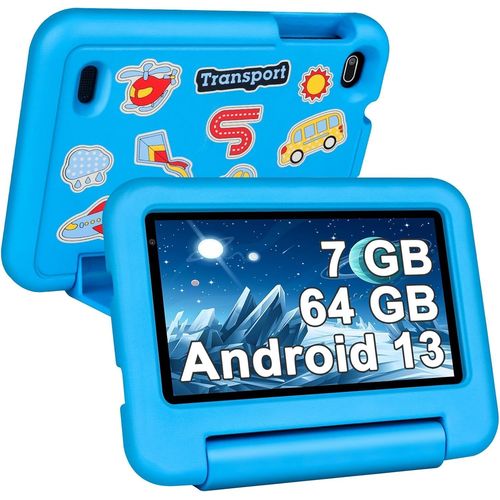 KGABERY-Tablette Enfants 7 Pouces,Quad Core 7Go Ram+64Go Rom(Tf 1 To),Tablette ducative Avec Certifi Gms,Contrle Parental,Wifi,Bluetooth,Tablettes Avec tui Anti-Chute-Bleu