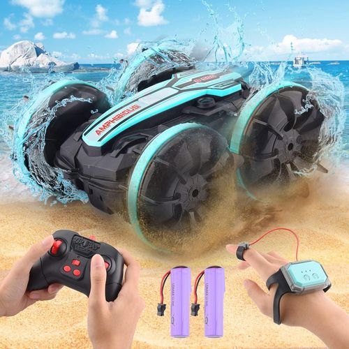 Kgabery-Voiture Tlcommande 4Wd,Capteur Gestuel tanche Rc Stunt,Vhicule Amphibien Avec Tlcommande De 50 M,Rotation  360 ,Pour 6.7.8.9.10 + Ans,Cadeau Amusant De 80 Minutes