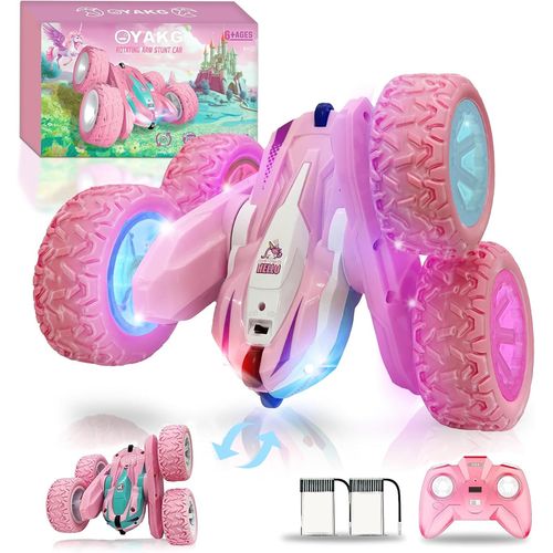 Kgabery-Voiture Tlcommande,4Wd Licorne Rose Voiture Telecommand Enfant Fille 3 4 5 6 7 8 9 10 Ans Aves Radiocommande Et 2 Piles,Voiture Rc 360 Flip Rotatif Et Lumire,Jouet Cadeau Fille 3-12 An