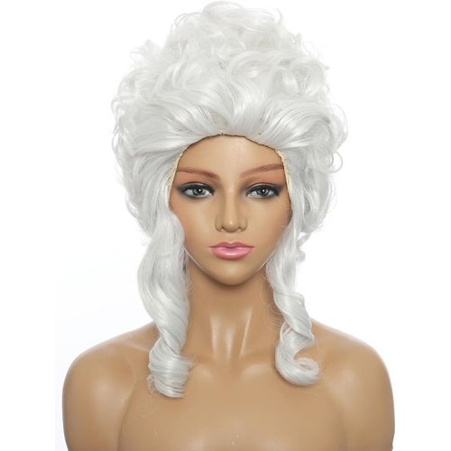 Kgabery-White Baroque Wig For Women Renaissance Wig 18th Century Women Cosplay Halloween Carnival
