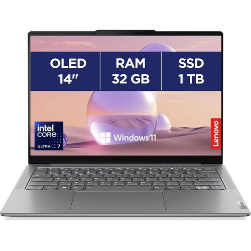 KGABERY-Yoga Slim 7 14Imh9-Ordinateur Portable 14'' Oled (Intel Core Ultra 7 155H, Ram 32Go, Ssd 1To, Intel Arc Graphics,Windows 11 Home) Clavier Rtroclair Azerty Fr-Lunaire Gris