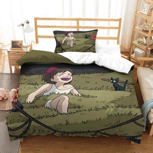 Kiki's Delivery Service Parure De Lit 3 Pieces Avec Housse De Couette Et Films D'animation Imprimes Avec Fermeture Eclair Ultra Douce Et Confortable