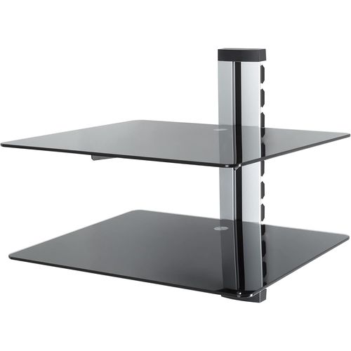 King Support Mural pour Lecteur DVD/Console/Dcodeur,2 tagres en Verre Noir Colonne Argente.[G958]