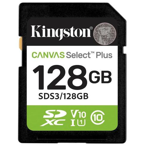 Kingston Cartes mmoire SD Canvas Select Plus 128Go SDXC Gen3 150MB/s C10 UHS-I U1 V10-SDS3/128GB