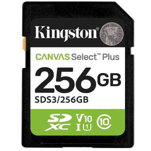 Kingston Cartes mmoire SD Canvas Select Plus 256Go SDXC Gen3 150MB/s C10 UHS-I U1 V10-SDS3/256GB