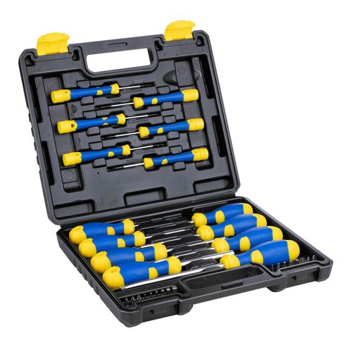 Kinzo Ensemble De Tournevis 32 Pices Avec Pointe Magntique - Inclus Mallette - Noir, Jaune, Bleu