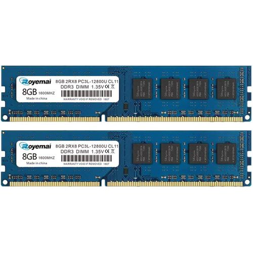 Kit 16 Go (2X8 Go) DDR3 12800 1600 PC3L-12800U 8Go DDR3L Dimm 2Rx8 1,35 V / 1,5 V CL11 Mmoire RAM de Bureau pour Ordinateur de Bureau