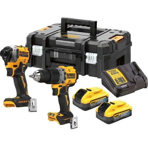 Kit 2 Outils Dewalt 2 Batteries 18v 5ah Powerstack Perceuse  Percussion Dcd805 + Visseuse  Chocs Dcf850 - Dck2050h2t-Qw