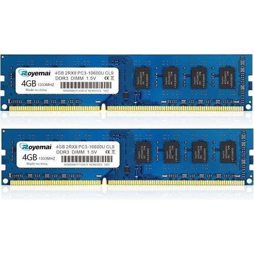 Kit 8 Go (2X4 Go) DDR3 10600 PC3-10600U 1333 MHz 2Rx8 240 Broches Dimm CL9 1,5 V Mmoire RAM de Bureau
