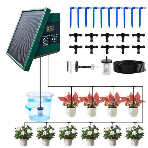 Kit Arrosage Automatique Solaire, Arrosage Goutte  Goutte Solaire Avec 10m Tuyau Arrosage, Arrosage Automatique Pour Jardin Balcon Goute A Goute Arrosage Exterieur, Arrosage Automatique Interieur