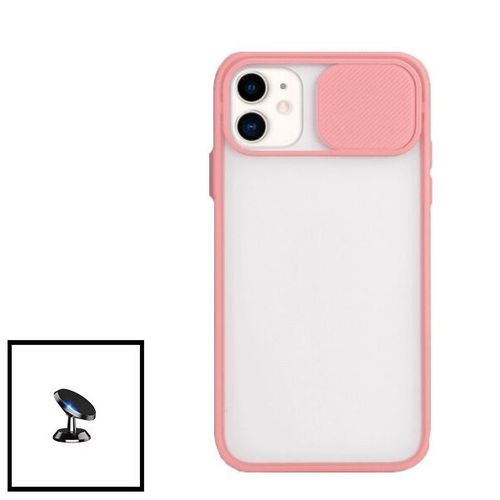 Kit Coque Avec Fenetre Anti-Choc Mat + Support Magntique De Voiture Pour Iphone 11 Pro Max - Rose
