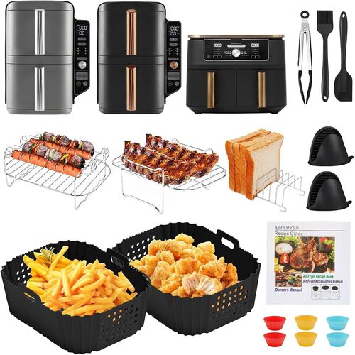Kit d'Accessoires Pour La Fritureuse  Air Chaud Ninja Double Stack Xl Sl400eu-Comprend Des Moules En Silicone,Des Grilles En Acier Inoxydable,Une Pince-Kit d'Accessoires Complet Pour Airfryer