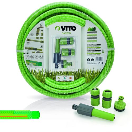 Tuyau Arrosage Jardin 20 M?Tres 15mm Vito Pvc Renforc? Lance Multi Jet +2 Raccords + Nez De Robinet