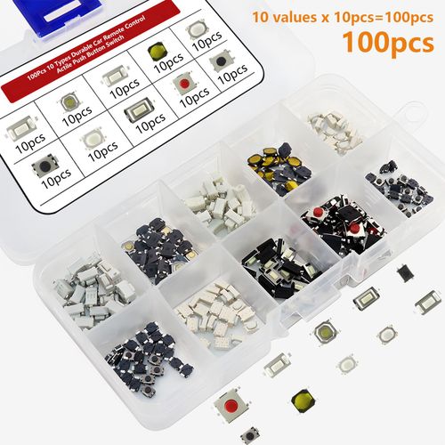 Kit D'interrupteur  Bouton-Poussoir Tactile Pour Voiture,10 Types,Tlcommande De Voiture Durable,Tablette,Micro-Interrupteur,Prdire,100 Pices,200 Pices,250 Pices - Type 100pcs Kit