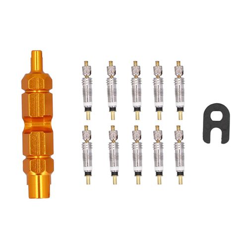 Kit D'outils De Demontage De Valve De Velo, 10 Pieces, Kit De Reparation En Laiton Francais Pour Vtt, Jaune