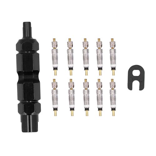 Kit D'outils De Demontage De Valve De Velo, 10 Pieces, Kit De Reparation En Laiton Francais Pour Vtt, Noir