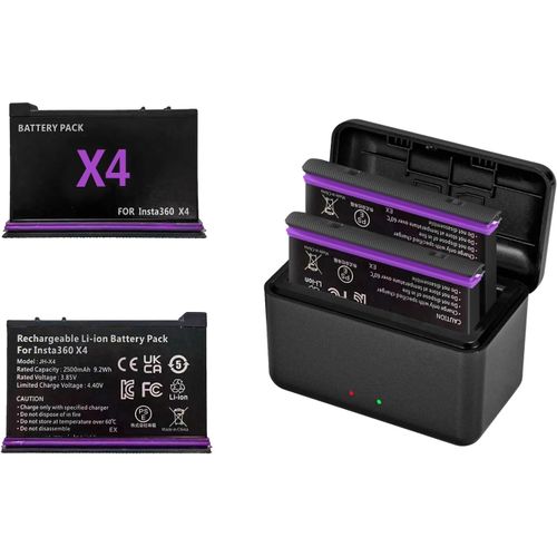 Kit De Batterie De Rechange Avec Double Chargeur Rapide 3,85 V 2500 Mah Compatible Avec Appareil Photo Insta360 X4[ChargeurUsb859]