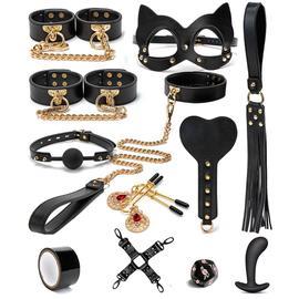 Kit de bondage BDSM en cuir véritable,ensemble de retenue,menottes,collier  gag,vibromasseur,jouets sexuels pour femmes,pour couples,jeux pour adultes  - Type 12PCS Black