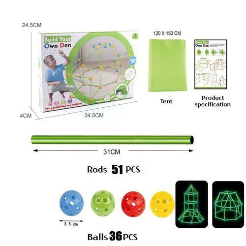 Kit De Construction De Fort Pour Enfants,Brille Dans La Nuit,Construire Un Fort,Stem Dos,Jouets D'intrieur Et D'extrieur,Cadeau De Construction,Jouets De Bricolage Pour Enf - Type 87pcs With Tent