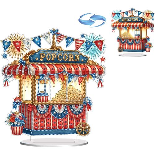 Kit De Dcorations De Bureau  Faire Soi-Mme, Peinture Diamant 5d Pour Le Jour De L'indpendance, Strass En Cristal (Motif Double Face, Diamant  Pointe Simple Face) - Prsentoir  Pop-Corn