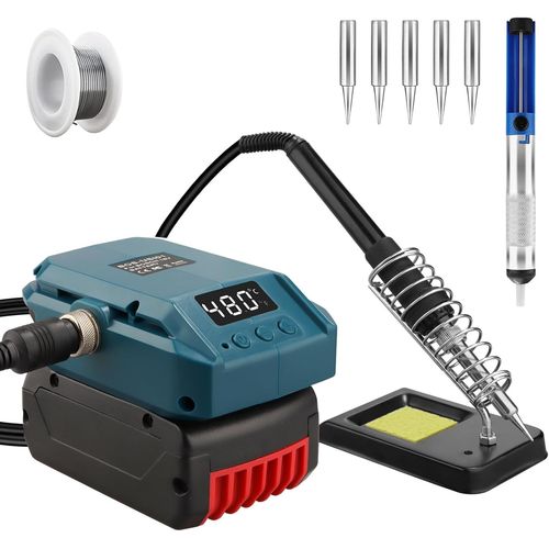 Kit De Fer  Souder Sans Fil Pour Batterie Bosch Professional 18 V Systme Gba, 60 W Lcd, Temprature Rglable 180-480 C, Avec Interrupteur On/Off, Tige D'aspiration, Fil  Souder 50 G, Support De