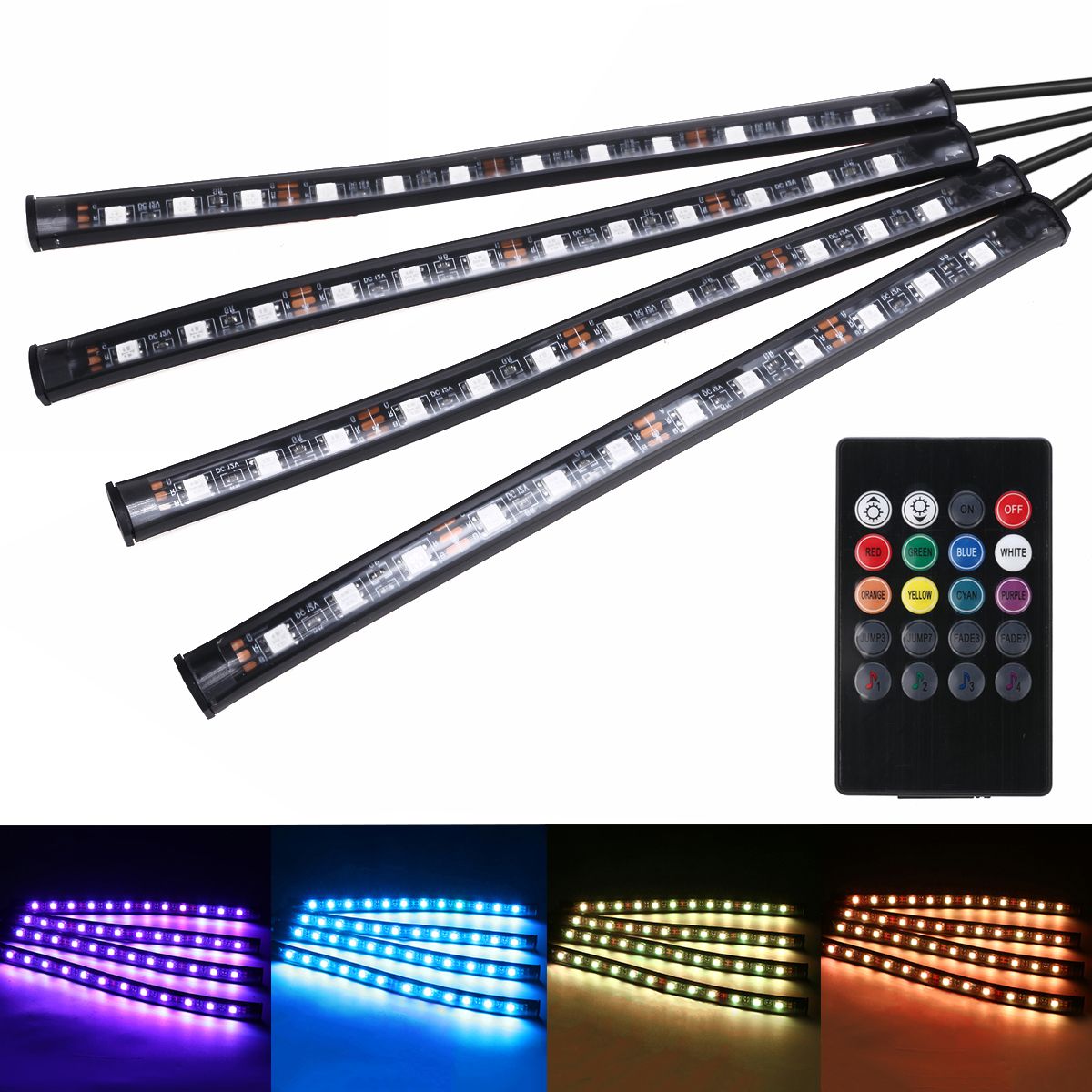 Kit De Lampes D'intrieur De Voiture  12led, Rvb 5050 Smd, Color, Non, Contrle De La Lumire D'ambiance, Bande Dcorative, Nouveau, 1 Ensemble
