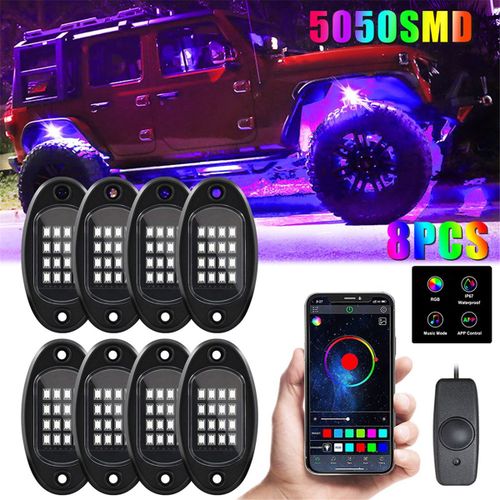 Kit De Lumires Rocheuses Led Rgb, 8 Dosettes, Non Multicolore, Avec Contrle Par Application Bluetooth, Pour Camion, Atv, Utv, Suv