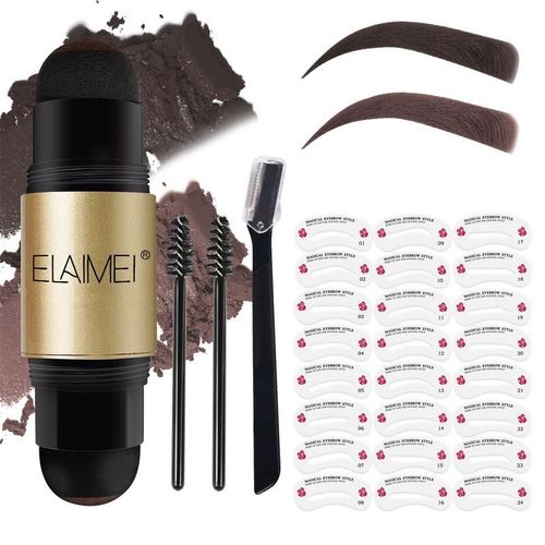Kit De Mise En Forme Des Sourcils, Tampon Poudre  Sourcils, Avec 24 Pochoirs  Sourcils, Cosmtiques Impermables, Couleur Naturelle, Outils De Maquillage
