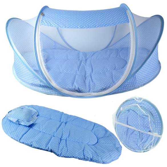 Kit De Moustiquaire Pliable En Coton Matelas Avec Oreiller Pour Bebe Lit A Baldaquin Portable En Bleu Rakuten