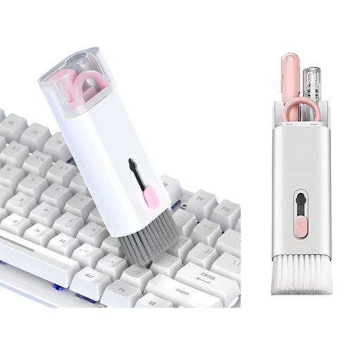 Kit de nettoyage multifonction 7 en 1 pour nettoyage de clavier Airpods, brosse douce rose