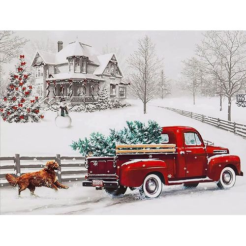 Kit De Peinture De Diamants Scne DHiver, Kits DArt De Diamants Pour Adultes, Points De Diamants De Camion Rouge, Peinture De Nol Avec Diamants Ronds Pour Cadeau, Mur Dcor