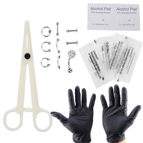 Kit De Piercing Jetable Pour Le Corps, La Langue, Le Nez, Le Nombril, Les Gants (Kit Blanc)