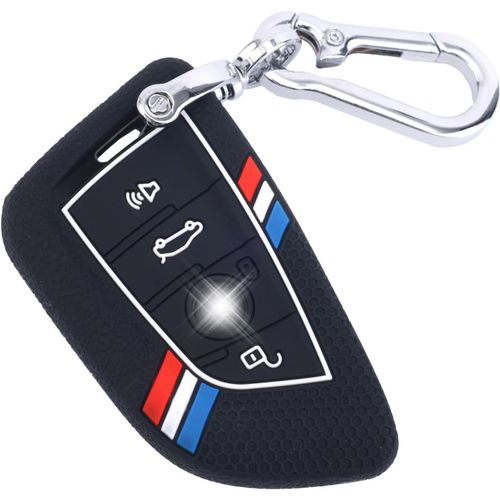Kit de Protection Porte-Cl,Coque en Silicone Raye pour Tlcommande Voiture Srie 2 4 5 6 7 X1 X2 X3 X4 X5 X6 M1-M8 430i 340i 840i Modles 20152023 (Noir)
