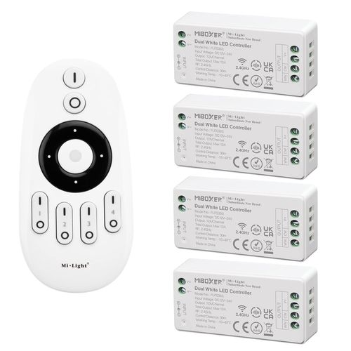 Kit De Tlcommande Milight Miboxer: Pack De 4 Contrleurs De Temprature De Couleur Double Blanc (Blanc Chaud  Blanc Froid) Avec 1 X Tlcommande Sans Fil Rf 4 Zones 4x Fut035[Yin4181686]