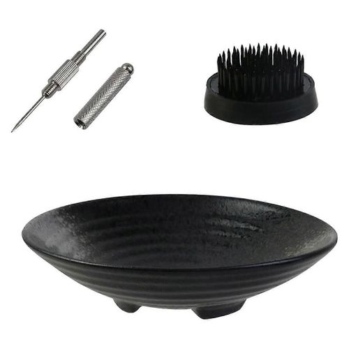 Kit De Vase Ikebana, Bol Ikebana En Cramique Et Fleur En Mtal Kenzan, Avec Outil De Redressement  LAiguille Noir