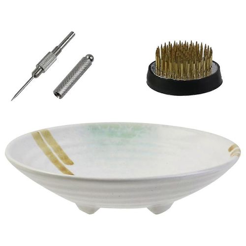 Kit De Vase Ikebana, Bol Ikebana En Cramique Et Fleur En Mtal Kenzan, Avec Outil De Redressement  LAiguille Vert