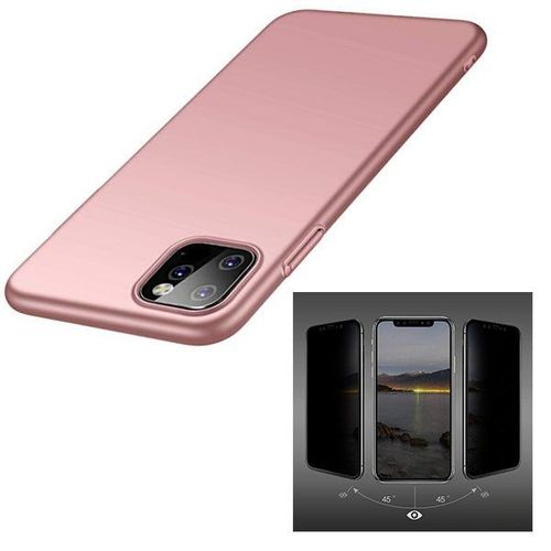 Kit De Verre Tremp 5d Anti-Spy / Intimit + Coque Mince Et Rigide Pour Iphone 11 Pro Max - Rose