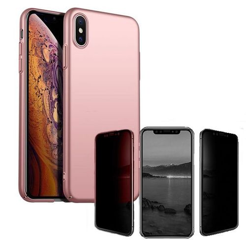 Kit De Verre Tremp 5d Anti-Spy / Intimit + Coque Mince Et Rigide Pour Iphone Xs Max - Rose