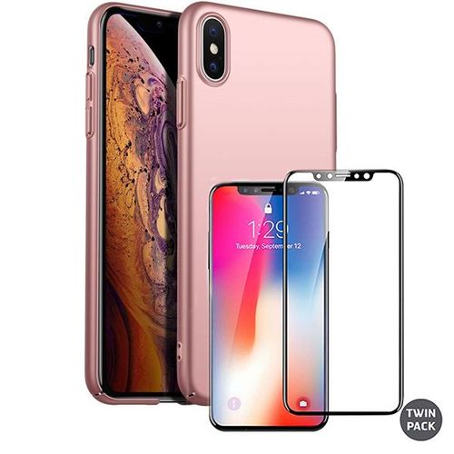 Kit De Verre Tremp 5d Full Cover + Coque Mince Et Rigide Pour Iphone Xs Max Rose