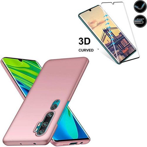 Kit De Verre Tremp 5d Full Cover + Coque Mince Et Rigide Pour Xiaomi Mi Note 10 - Rose