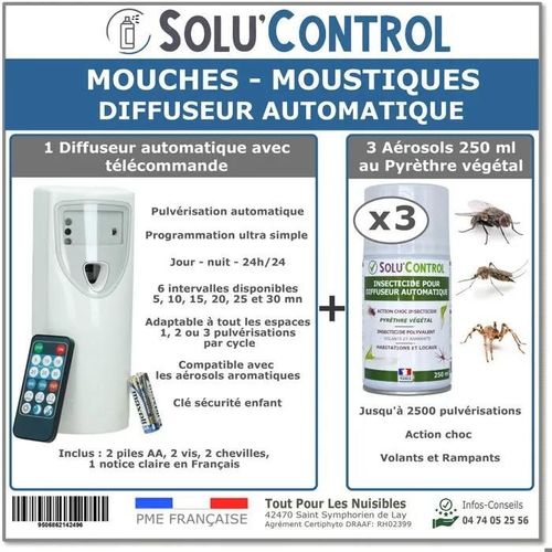 Kit Diffuseur Automatique Avec Tlcommande + 3 Arosols Insecticide Au Pyrthre Vgtal 250 Ml - Anti-Mouches & Anti-Moustiques