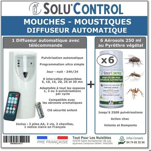 Kit Diffuseur Automatique Avec Tlcommande + 6 Arosols Insecticide Au Pyrthre Vgtal 250 Ml - Anti-Mouches & Anti-Moustiques