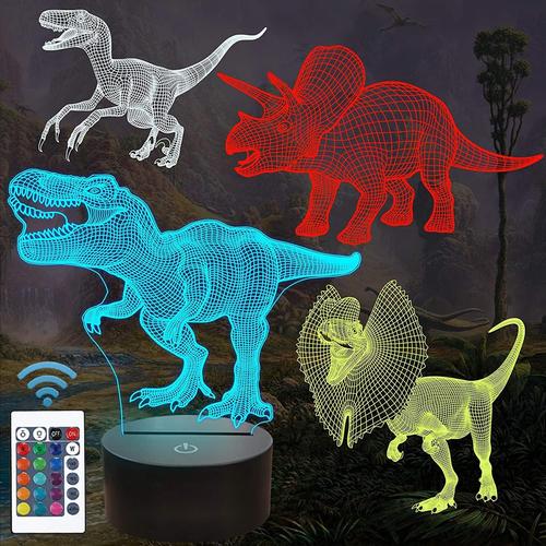 Kit Dinosaure 1 Cadeaux De Dinosaure, Acrylique Veilleuse 3d De T-Rex Pour Enfants (4 Modles) Avec Tlcommande Et 16 Couleurs Changeantes Et Fonction Dimmable, Cadeaux D'anniversaire De Nol