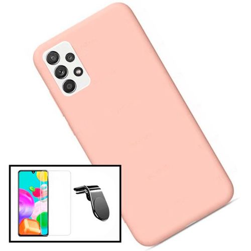 Kit Film De Verre Tremp Clearglass + Coque Silicone Liquide + Support Magntique L Conduite En Toute Scurit Pour Samsung Galaxy A52 - Rose