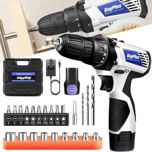 Kit Perceuse Visseuse Sans Fil Sans Fil Avec 1 Batterie Li-Ion 12v 1.3ah,Chargeur Rapide,45nm Sans Fil Combi Drill Driver Set 18+1 Torque,Lampe De Travail Led