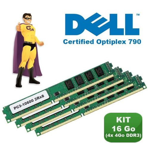 KIT RAM 16Go (4x 4Go) DDR3 PC3-10600 Mmoire Certifie DELL Optiplex 790 NEUF