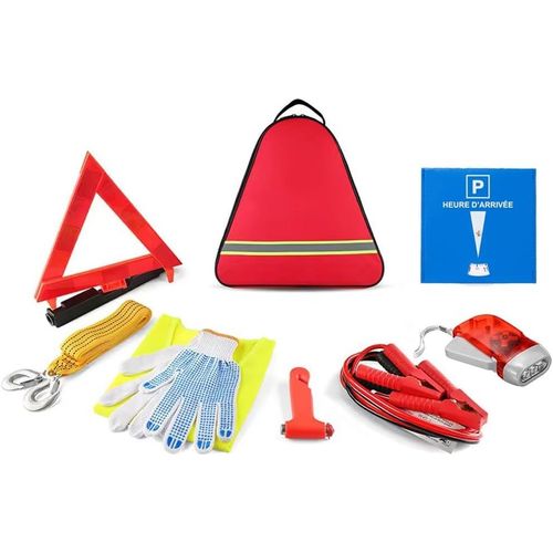 Kit Scurit Et Accessoires Auto - Triangle De Signalisation, Gilet Jaune, Gants De Protection, Sangle De Traction, Br -Glace, Lampe Dynamo Rechargeable, Cbles De Batterie, Disque De Statio[L440]