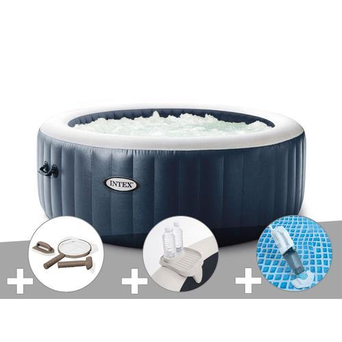 Kit Spa Gonflable Intex Purespa Blue Navy Rond Bulles 4 Places + Kit D'entretien + Porte-Verre + Aspirateur