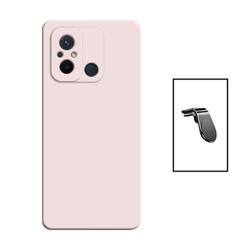 Kit Support Magntique L Safe Driving Voiture + Coque Silicone Liquide Pour Xiaomi Redmi 12c - Rose